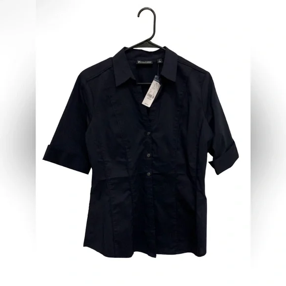 NWT Black Button Up Short Sleeve NY&Co Blouse - Picture 1 of 4